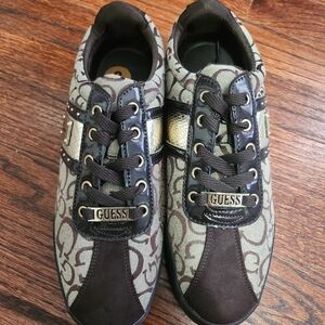 Guess Patterned Sneakers with Gold Accents